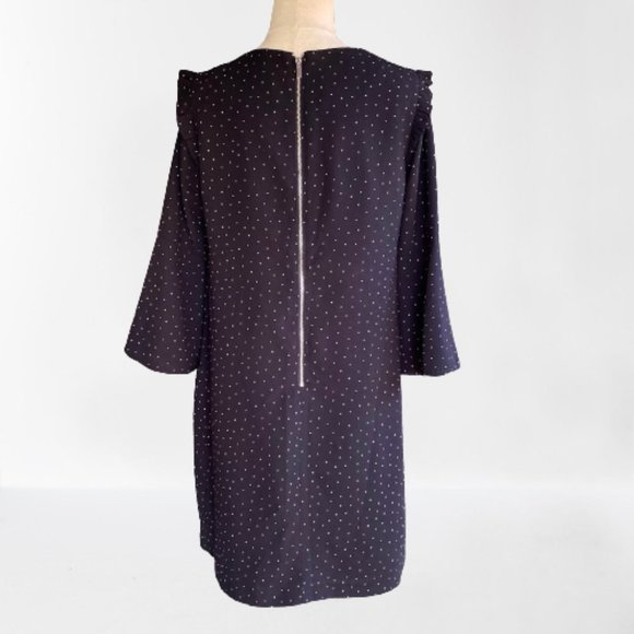F&F Shift Black Dress Size 8 Polka Dot Long-sleeve - Picture 3 of 9